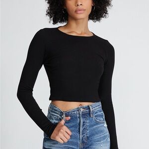 PS Basic by Pacsun scoop neck long sleeve top in black size small